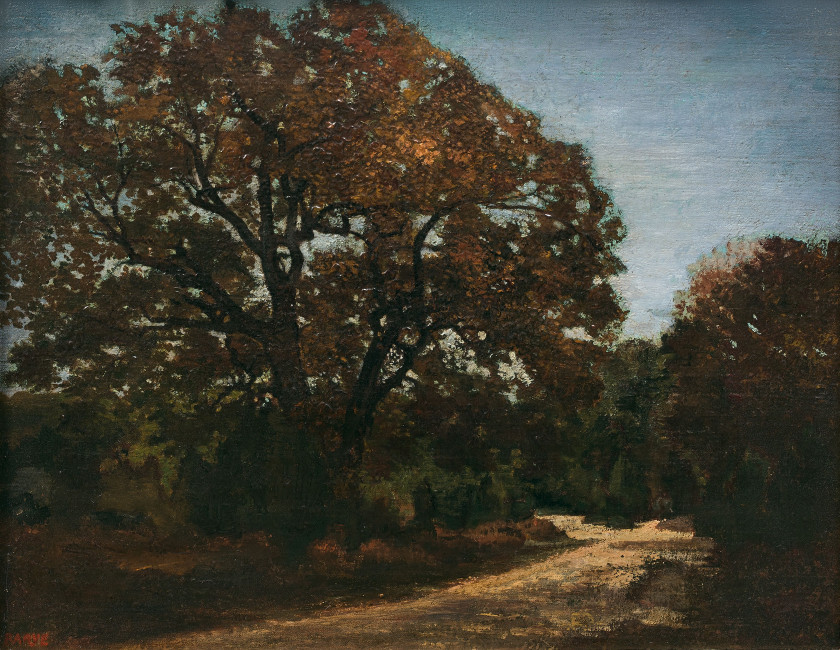 Antoine-Louis BARYE Paris, 1795 - 1875 La route Marie-Thérèse en forêt de Fontainebleau Huile sur toile