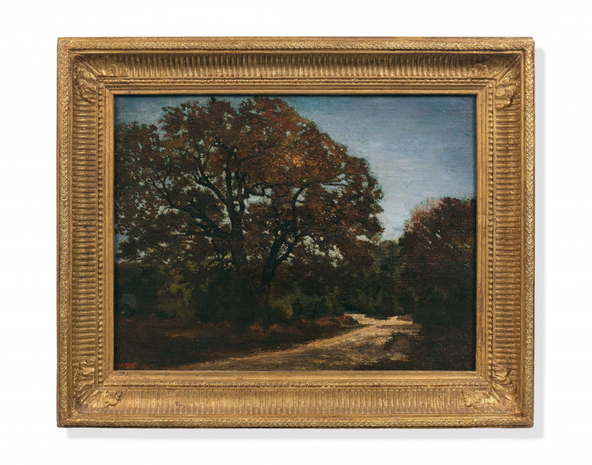 Antoine-Louis BARYE Paris, 1795 - 1875 La route Marie-Thérèse en forêt de Fontainebleau Huile sur toile