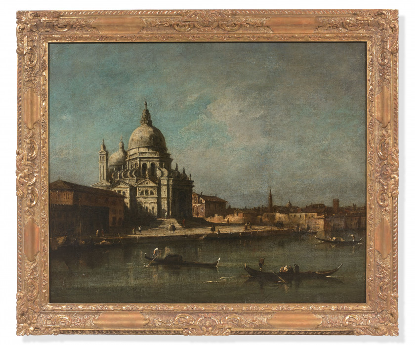 Giacomo GUARDI Venise, 1764 - 1835 Vue de la basilique Santa Maria della Salute, Venise Huile sur toile