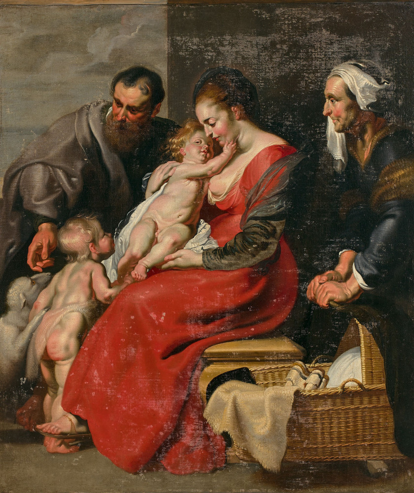 Ecole flamande du XVIIe siècle Atelier de Pierre-Paul Rubens La Sainte Famille avec sainte Elisabeth et le petit saint Jean-Baptiste...