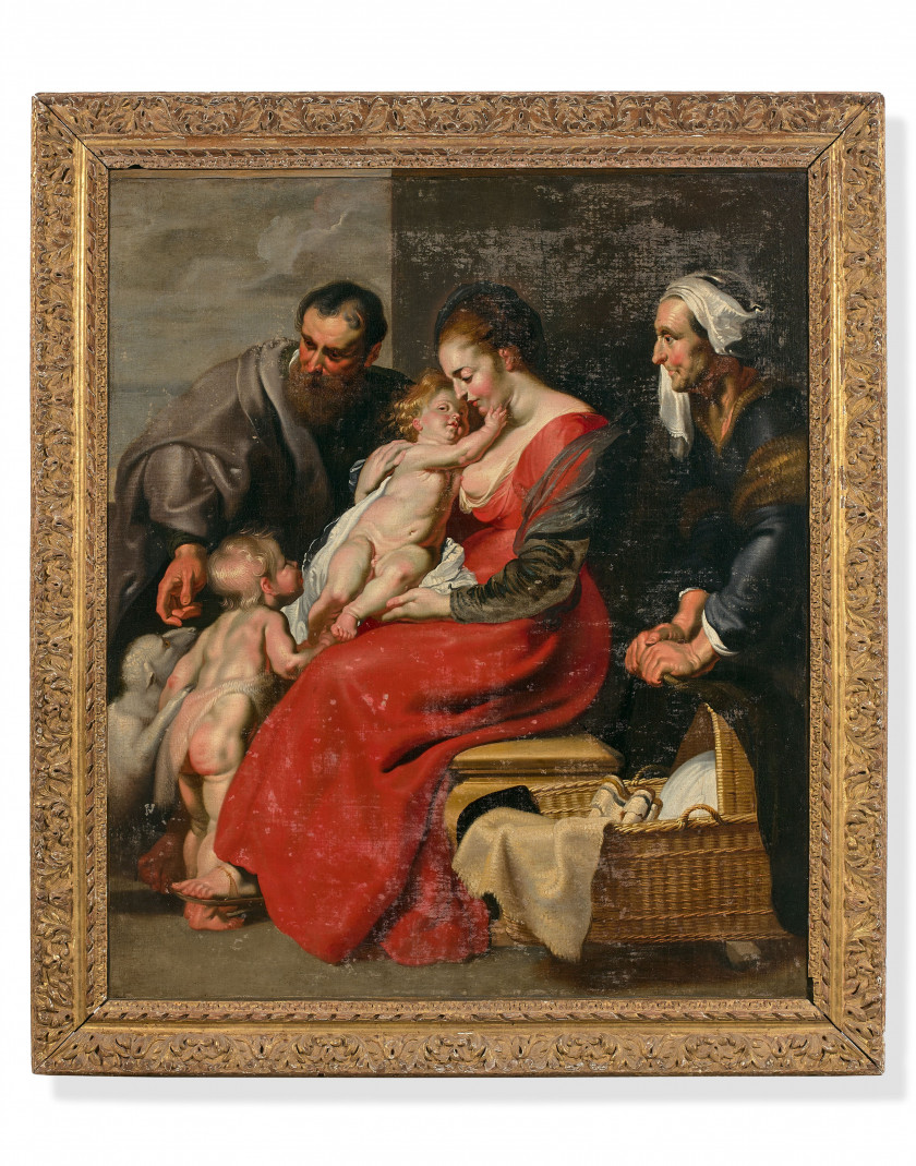 Ecole flamande du XVIIe siècle Atelier de Pierre-Paul Rubens La Sainte Famille avec sainte Elisabeth et le petit saint Jean-Baptiste...