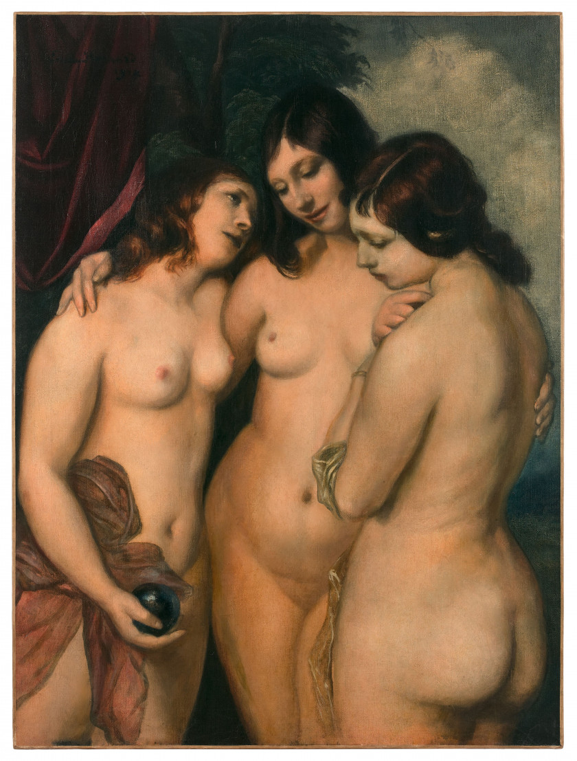 Emile BERNARD Lille, 1868 - Paris, 1941 Les trois Grâces Huile sur toile (Toile d'origine)