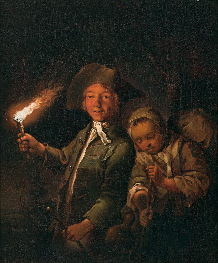 Johann Conrad SEEKATZ Grünstadt, 1719 - Darmstadt, 1768 Deux enfants à la torche Toile d'origine