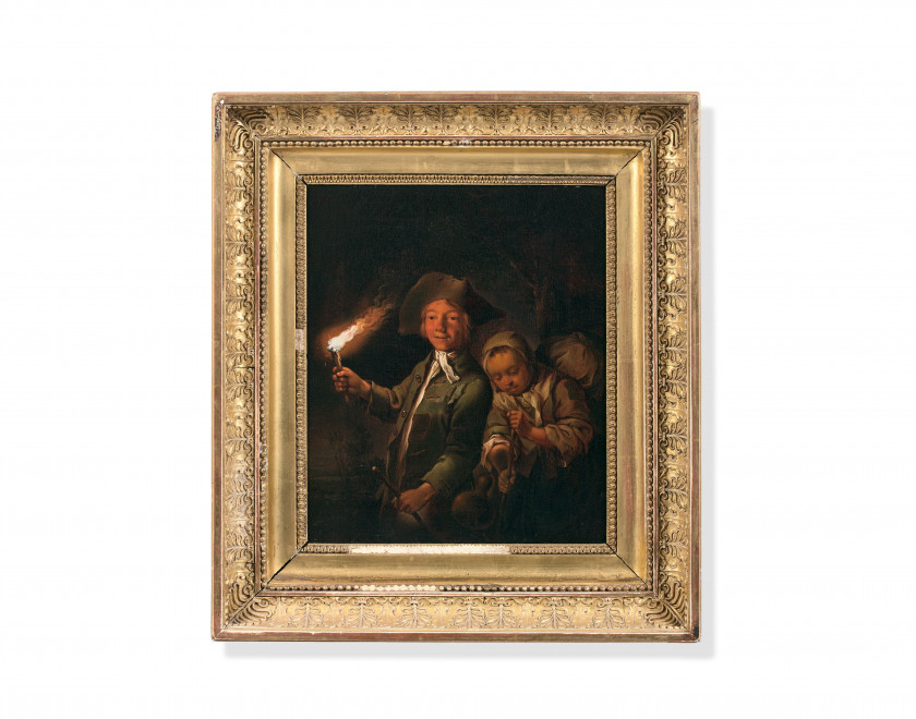 Johann Conrad SEEKATZ Grünstadt, 1719 - Darmstadt, 1768 Deux enfants à la torche Toile d'origine