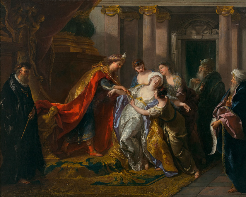 Jean-François de TROY Paris, 1679 - Rome, 1752 L'évanouissement d'Esther Huile sur toile