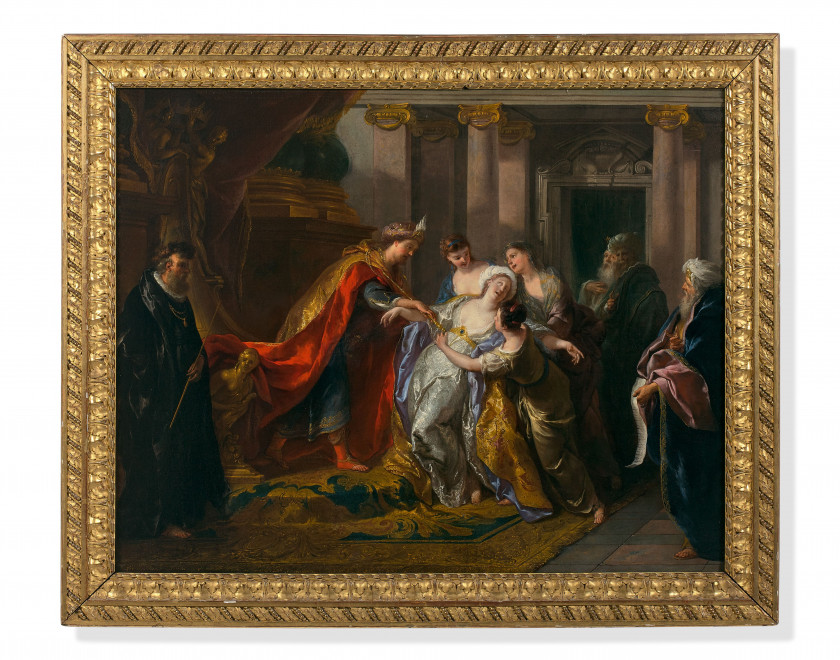 Jean-François de TROY Paris, 1679 - Rome, 1752 L'évanouissement d'Esther Huile sur toile