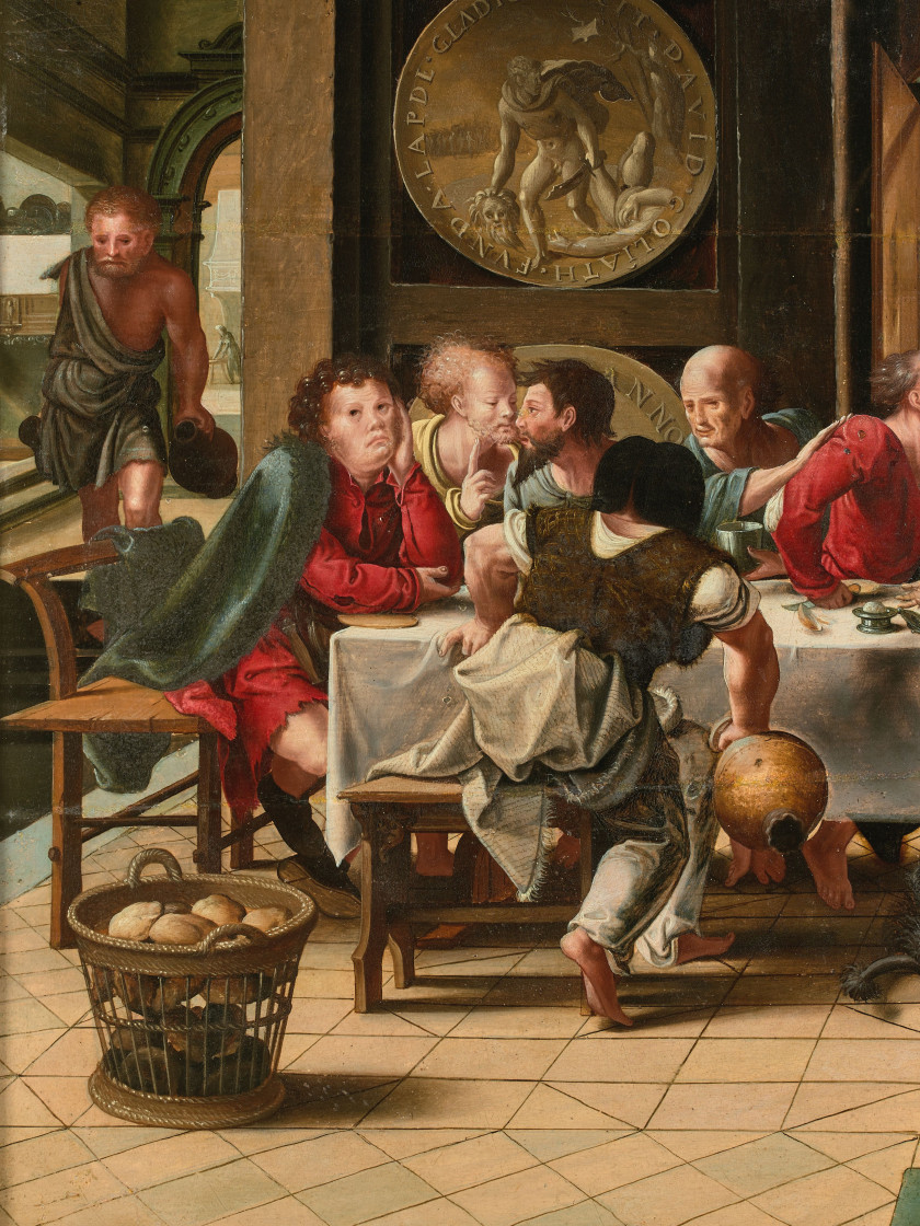 Atelier de Pieter COECKE van AELST Aelst, 1502 - Bruxelles, 1550 La Cène Huile sur panneau de chêne, trois planches, parqueté