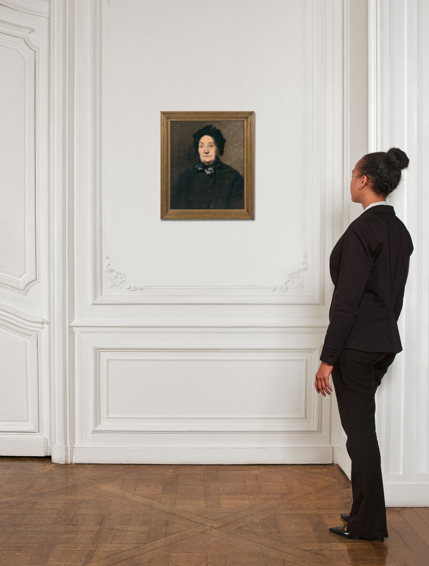 Emile FRIANT Dieuze, 1863 - Paris, 1932 Femme âgée au noeud bleu Huile sur toile (Toile d'origine)