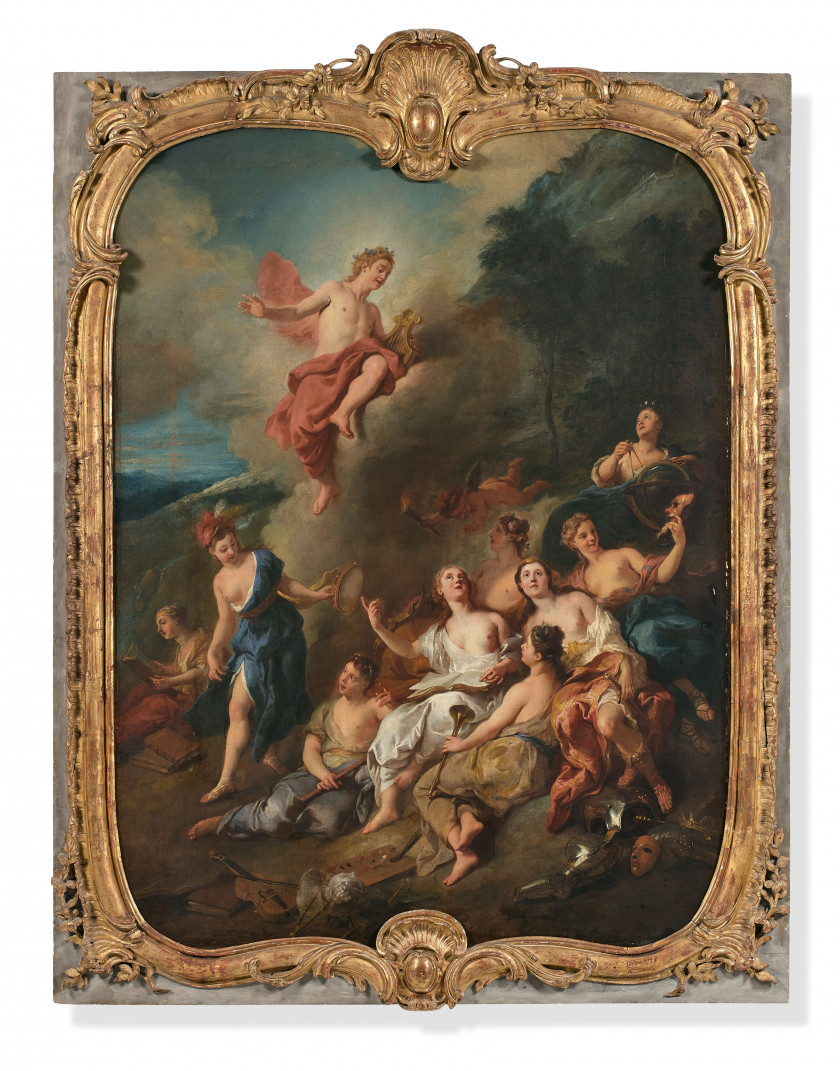 Jean-François de TROY Paris, 1679 - Rome, 1752 Apollon et les muses Huile sur toile, à vue chantournée