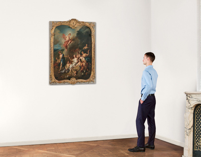 Jean-François de TROY Paris, 1679 - Rome, 1752 Apollon et les muses Huile sur toile, à vue chantournée