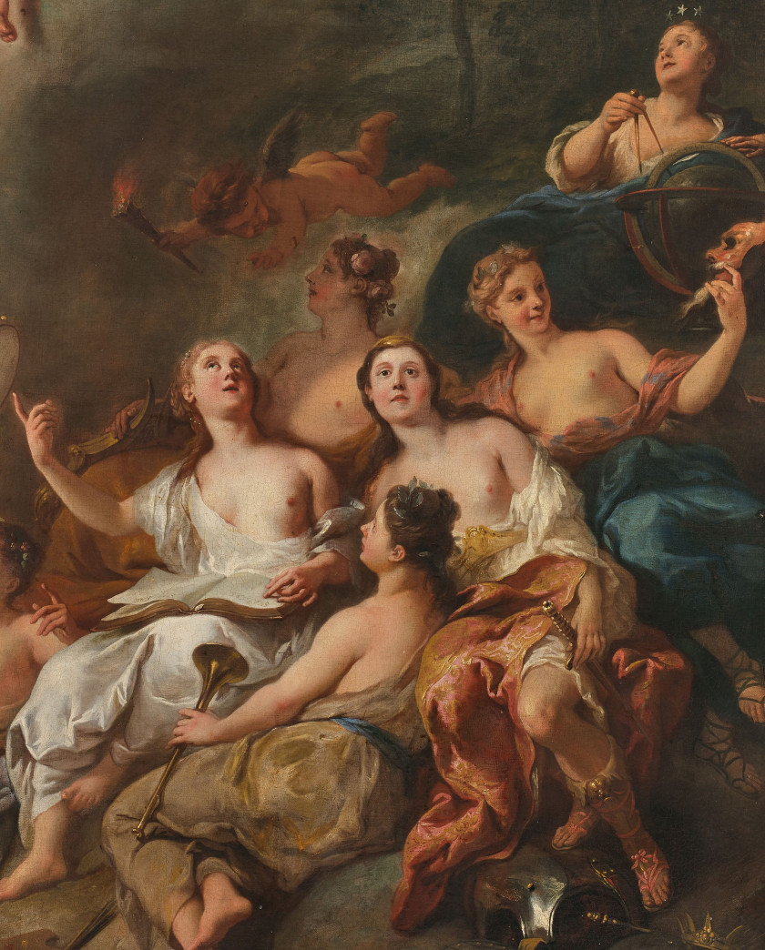 Jean-François de TROY Paris, 1679 - Rome, 1752 Apollon et les muses Huile sur toile, à vue chantournée