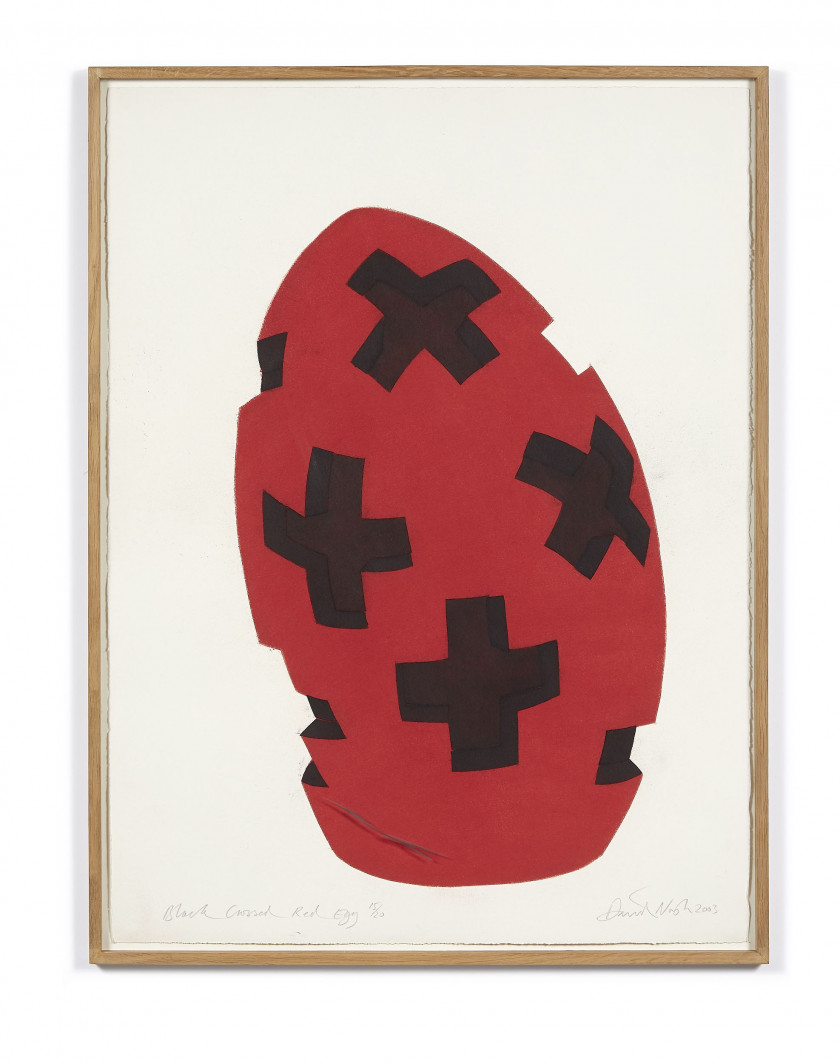 David NASH (Né en 1945) Black crossed red egg - 2003Black crossed red egg - 2003 Pochoir en couleurs