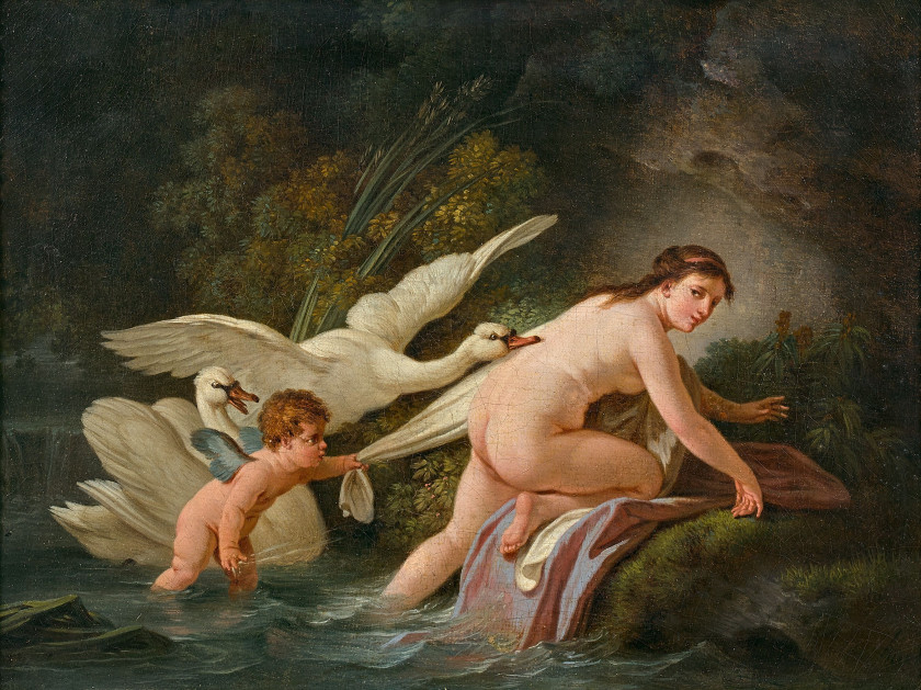Jean-Baptiste HUET Paris, 1745 - 1811 Nymphes et putti jouant avec des cygnes Paire d'huiles sur toiles