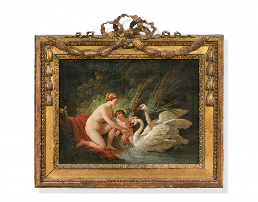 Jean-Baptiste HUET Paris, 1745 - 1811 Nymphes et putti jouant avec des cygnes Paire d'huiles sur toiles