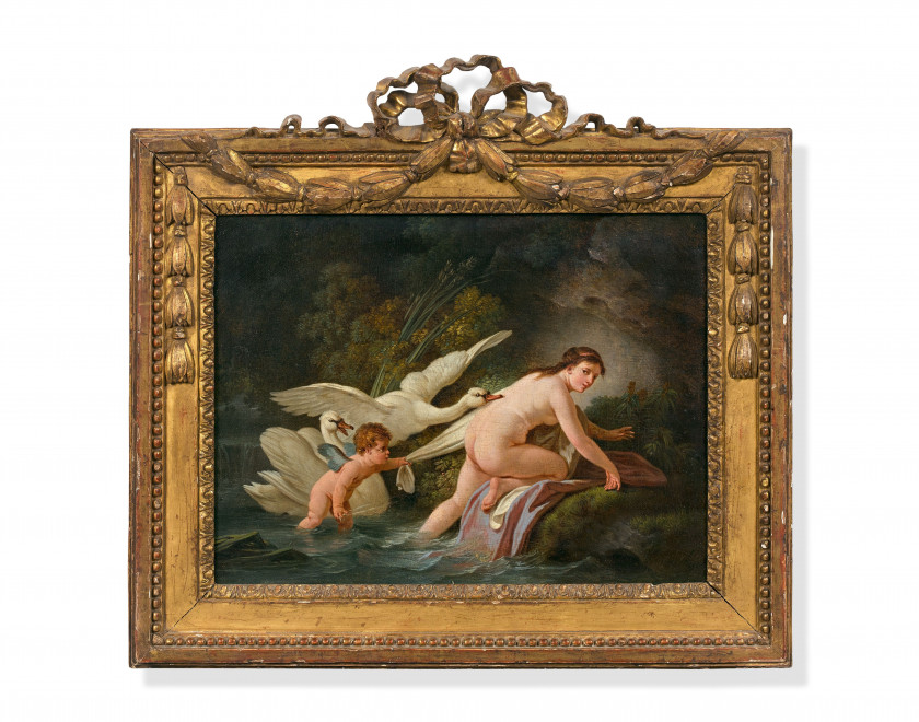 Jean-Baptiste HUET Paris, 1745 - 1811 Nymphes et putti jouant avec des cygnes Paire d'huiles sur toiles