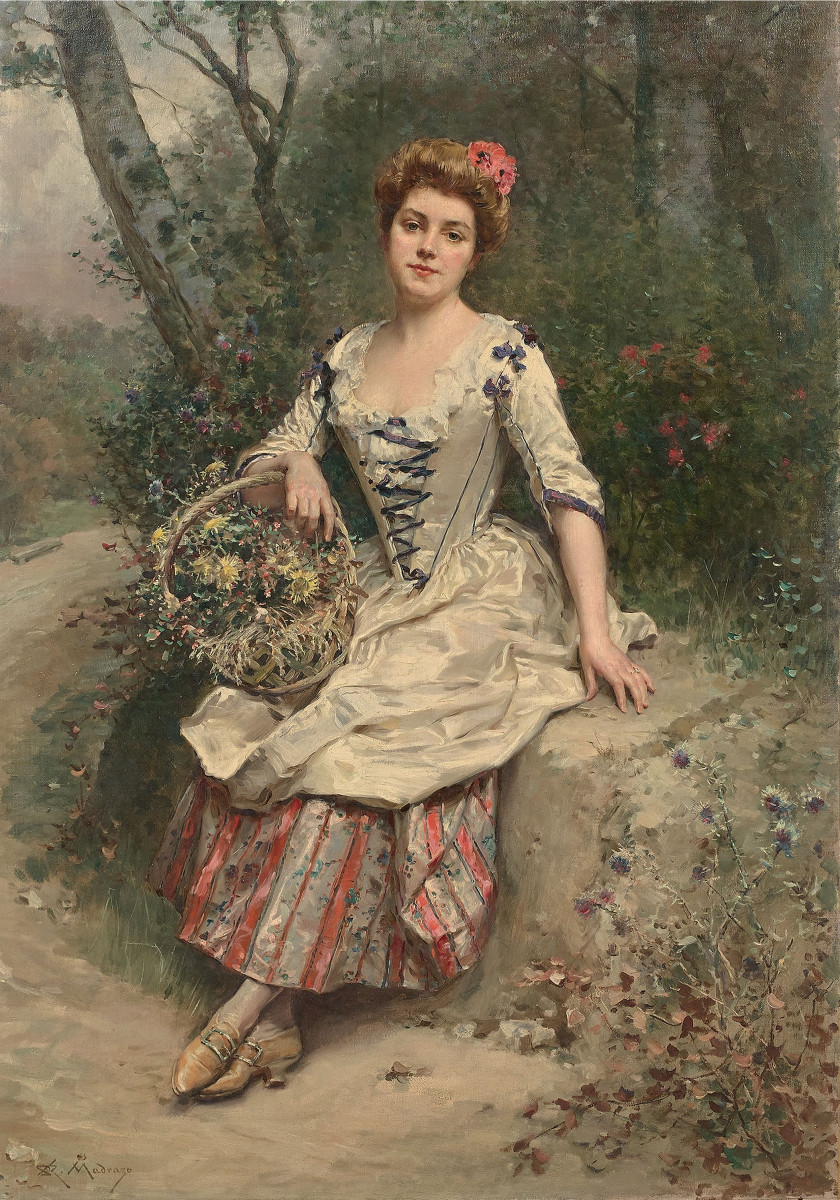 Raimundo de MADRAZO y GARRETA Rome, 1841 - Versailles, 1920 La belle bouquetière Huile sur toile (Toile d'origine)