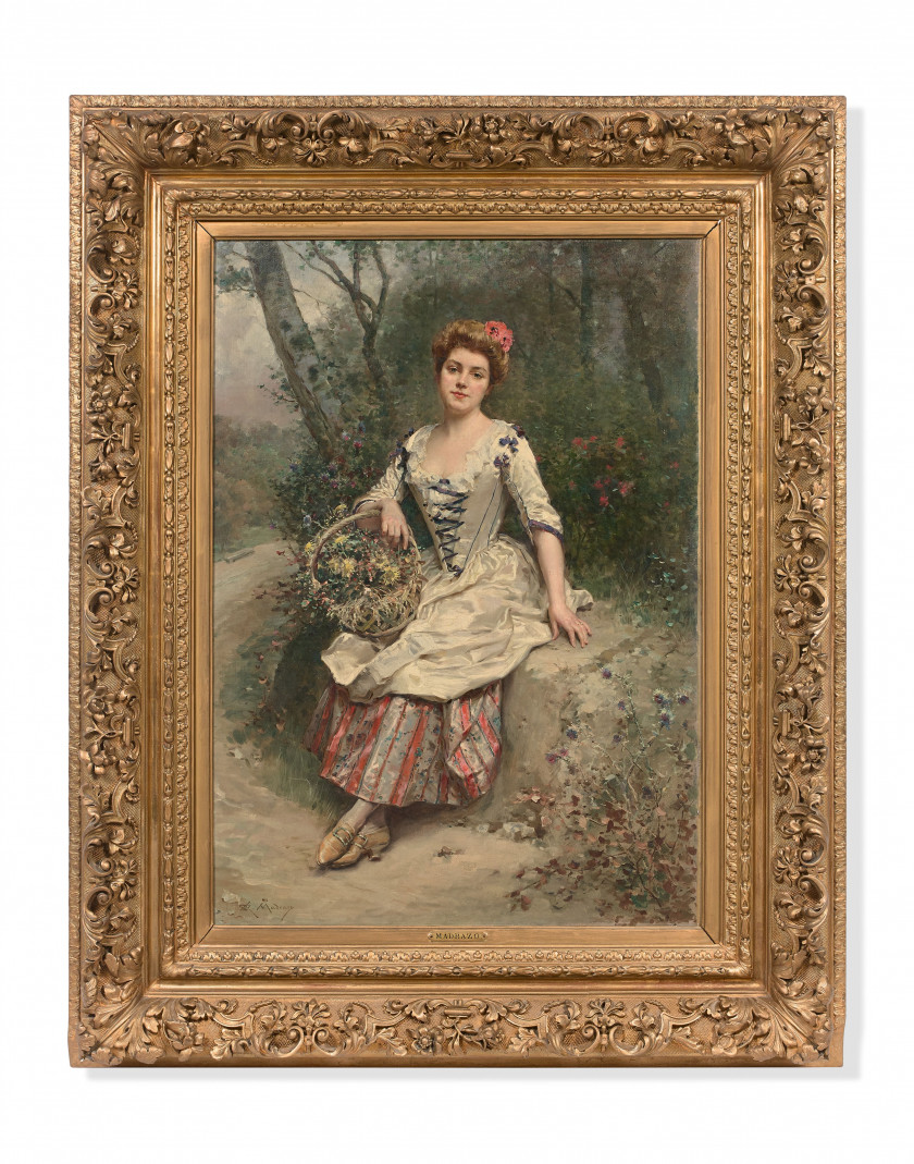 Raimundo de MADRAZO y GARRETA Rome, 1841 - Versailles, 1920 La belle bouquetière Huile sur toile (Toile d'origine)