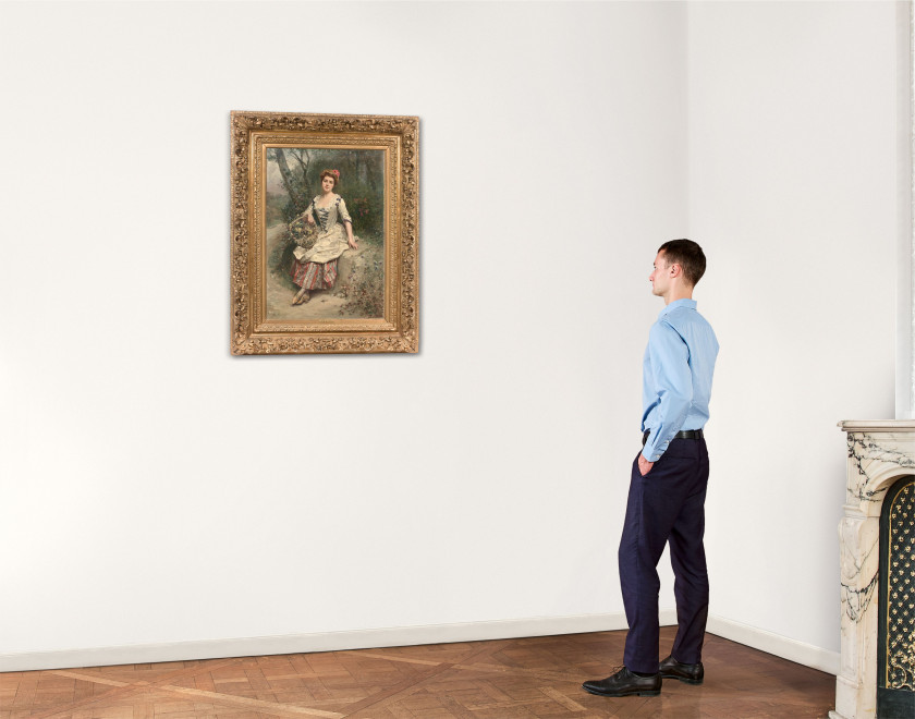 Raimundo de MADRAZO y GARRETA Rome, 1841 - Versailles, 1920 La belle bouquetière Huile sur toile (Toile d'origine)