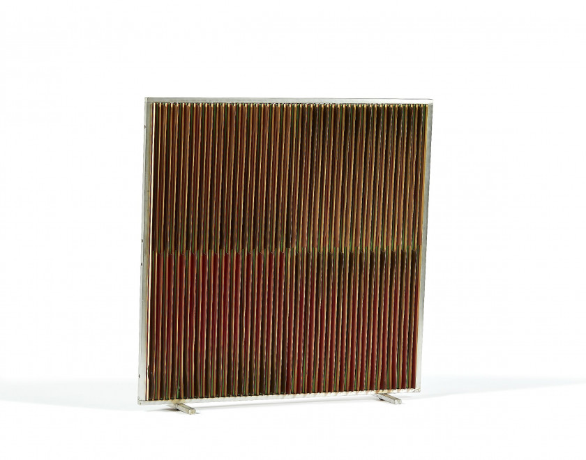 Carlos CRUZ-DIEZ (1923 - 2019) Physichromie MB - 1965 Acrylique sur carton peint, lamelles de plastique et métal