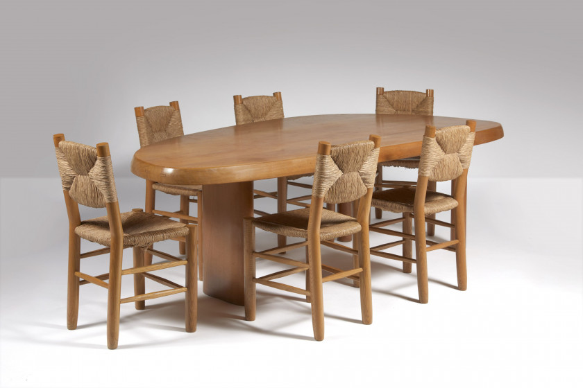 Charlotte PERRIAND 1903-1989 Suite de six chaises n°19 dites « Bauche » - le modèle créé en 1939