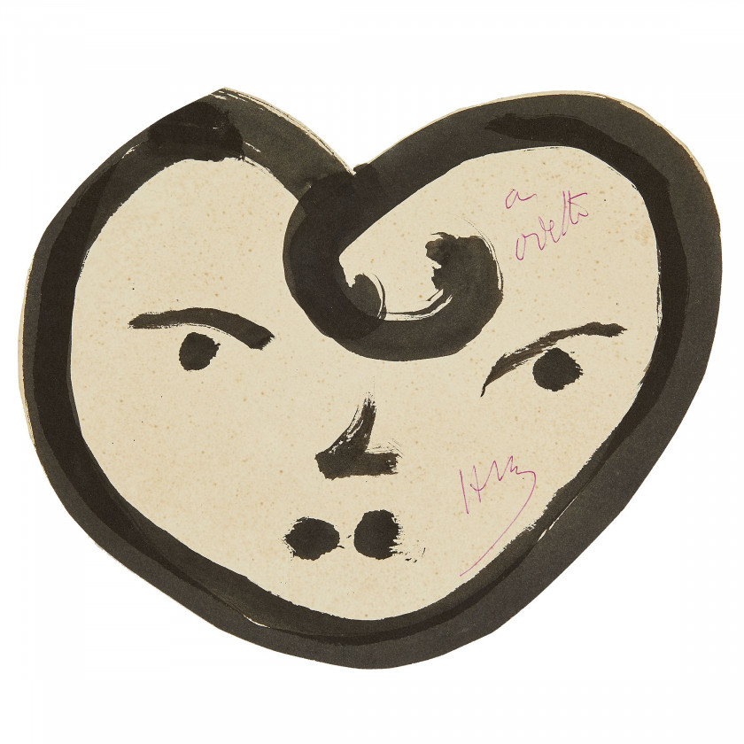 Henri MATISSE 1869 - 1954 Coeur-visage Lavis d'encre sur papier découpé