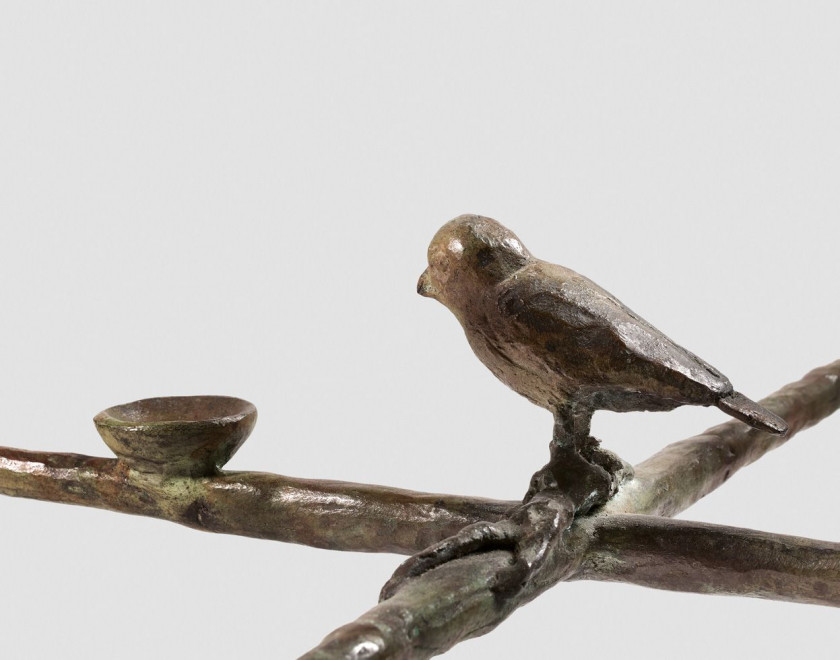 Diego GIACOMETTI 1902- 1985 Table feuilles aux oiseaux et aux grenouilles Bronze à patine brune et dorée