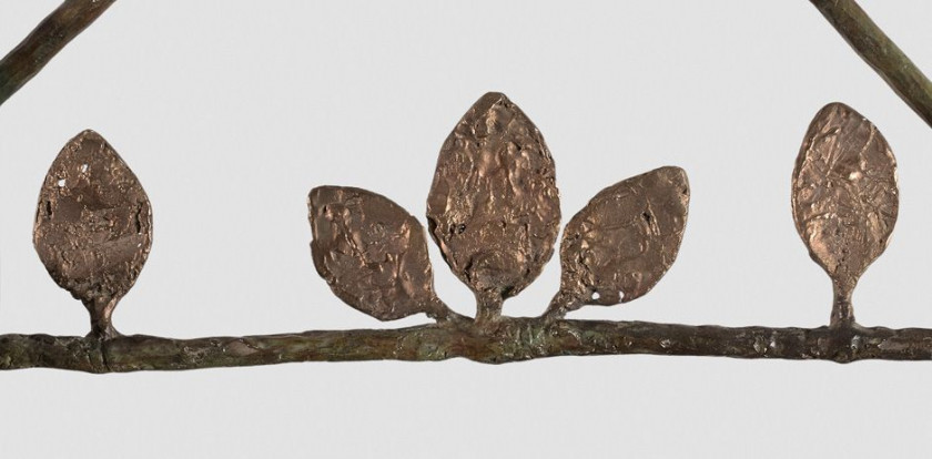 Diego GIACOMETTI 1902- 1985 Table feuilles aux oiseaux et aux grenouilles Bronze à patine brune et dorée