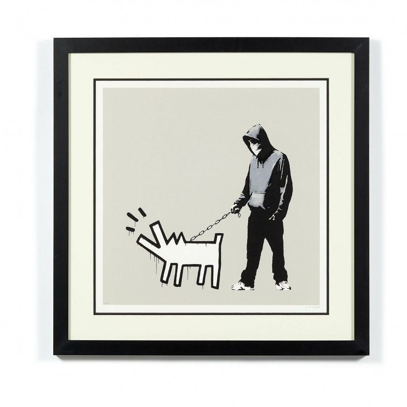 BANKSY (Anglais - Né en 1974) Choose you weapon (Queue Jumping Grey) - 2010 Sérigraphie en couleurs