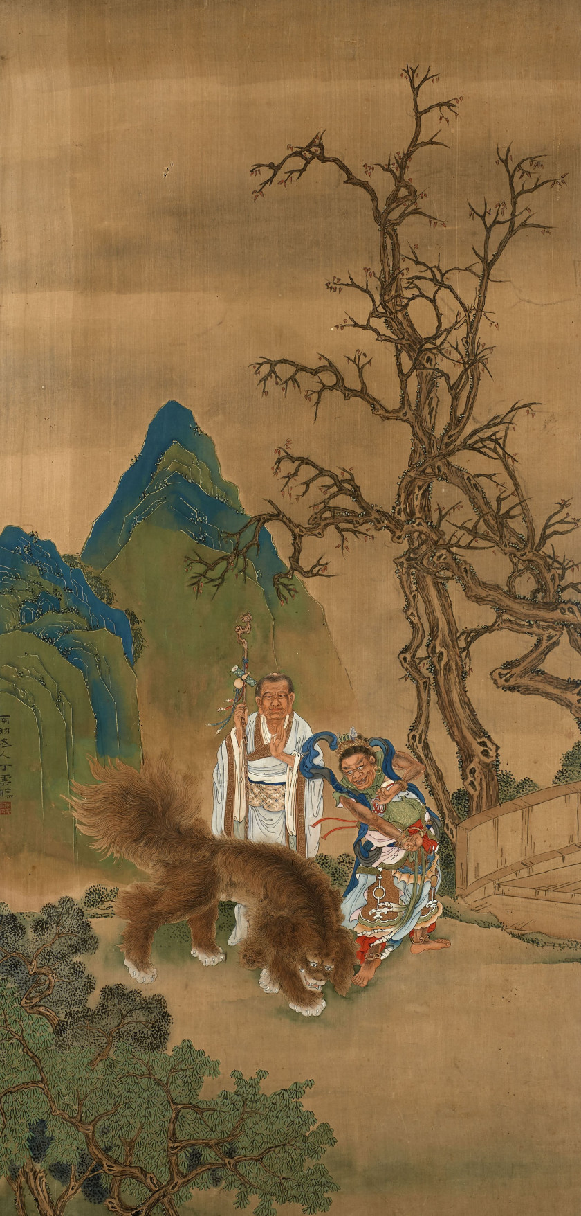 PEINTURE À L'ENCRE ET COULEUR SUR SOIE, Chine, XXe siècle