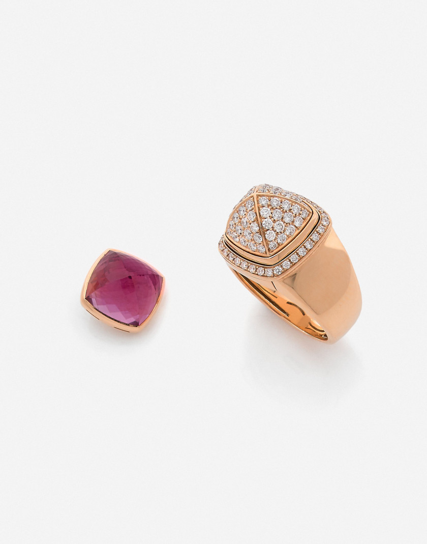 FRED Bague "Pain de sucre" en or, diamants et améthyste, motifs interchangeables An amethyst, diamond and gold ring