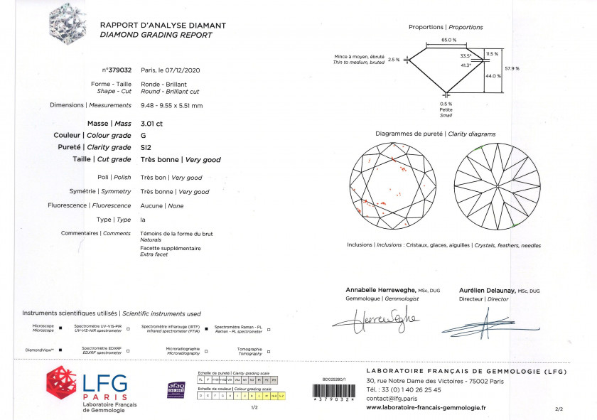 Solitaire Or et diamant taille brillant 3.01 cts (LFG: G, SI2, pas de fluo) A 3.01 brillant-cut diamond ( LFG: G, SI2, no fluo), gold