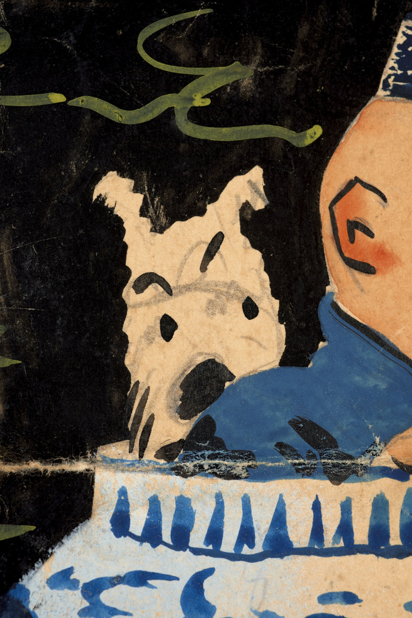 HERGÉ (Georges Remi dit) 1907-1983 Les Aventures de Tintin reporter en Extrême-Orient Le Lotus Bleu Encre de Chine, aquarell...