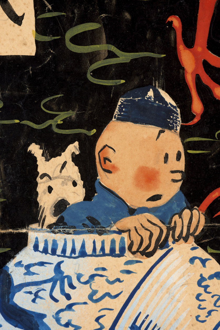 HERGÉ (Georges Remi dit) 1907-1983 Les Aventures de Tintin reporter en Extrême-Orient Le Lotus Bleu Encre de Chine, aquarell...