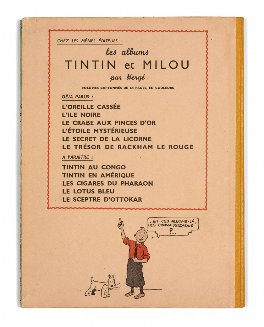 TINTIN N°12  Le Trésor de Rackham le rouge Casterman, 1945. Dos jaune, 4e plat A24, pages de garde bleu foncé, titre en rouge pa...