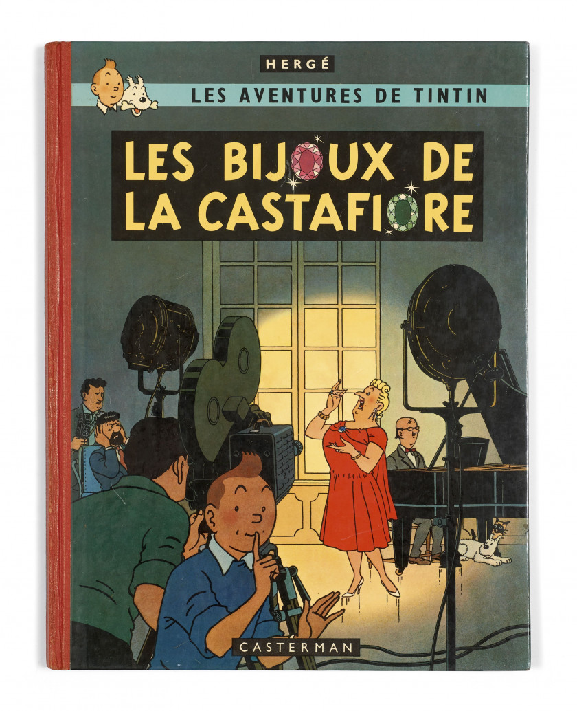 TINTIN N°21  Les Bijoux de la Castafiore Casterman, 1963. Dos carré rouge sans titre, 4e plat B34, pages de garde bleu clair. Ti...