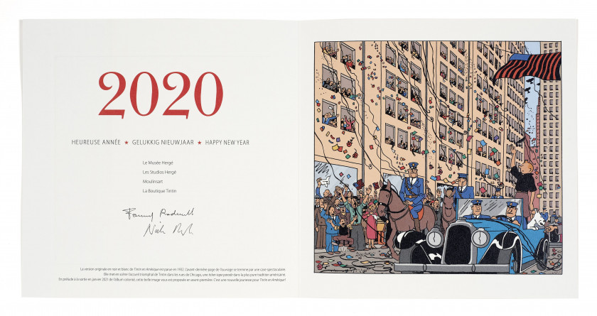 CARTES DE VŒUX 2001 à 2020  Ensemble de 20 cartes de vœux des Studios Hergé pour les années 2001 à 2020. Signé Fanny et Nick Rodwell.