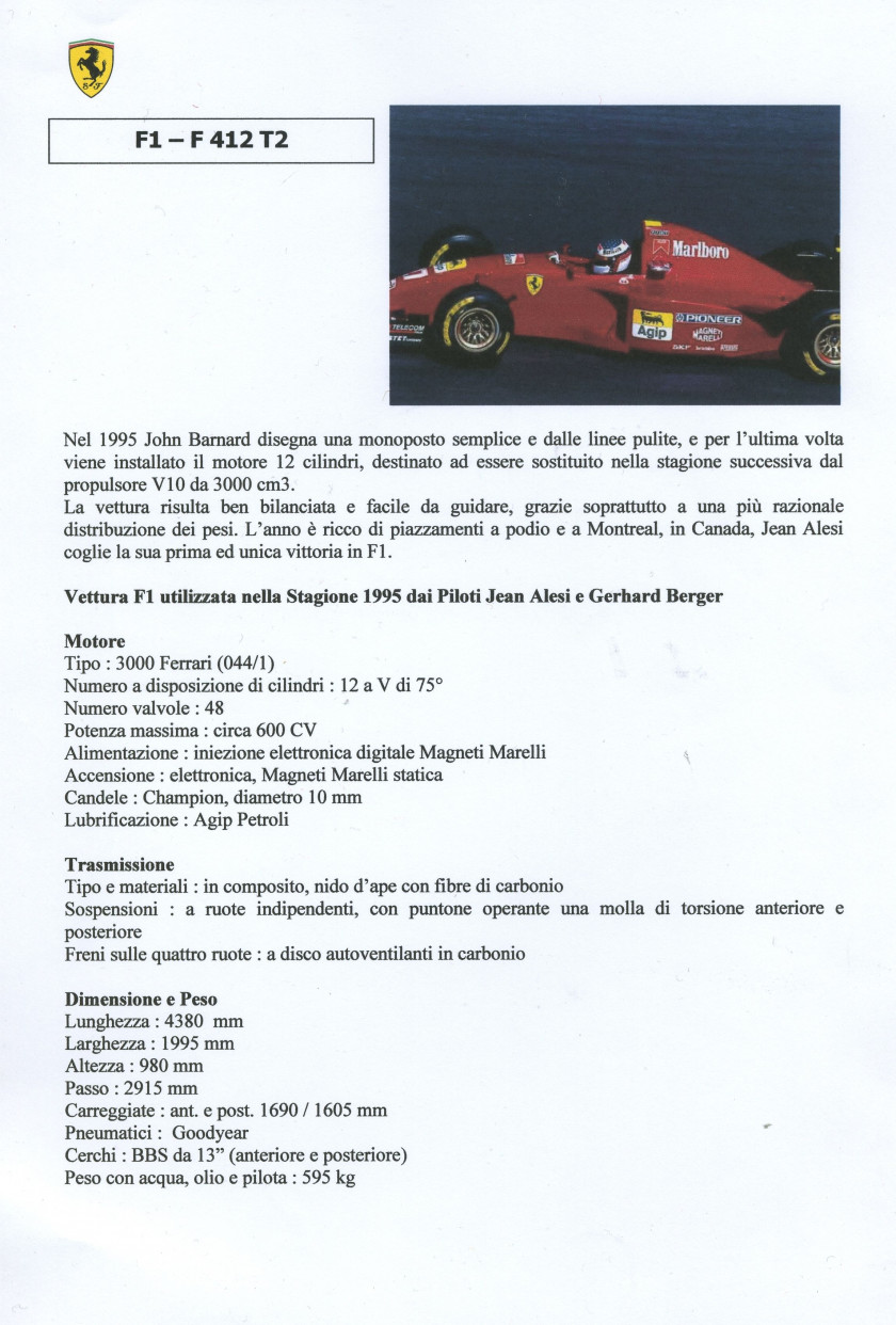 FERRARI  Exceptionnel moteur type Ferrari 3000 (044/1) pour Ferrari F412 T2, saison 1995