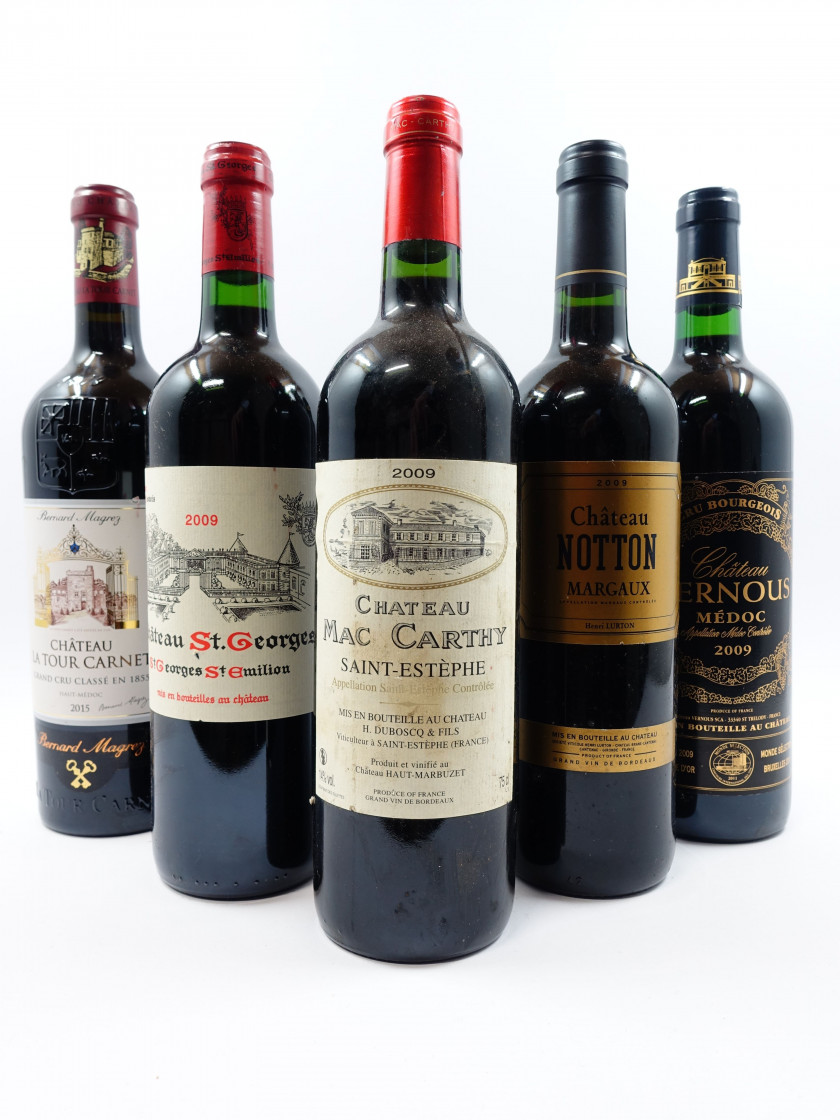 9 bouteilles 4 bts : CHÂTEAU VERNOUS 2009 Médoc (étiquettes fanées)