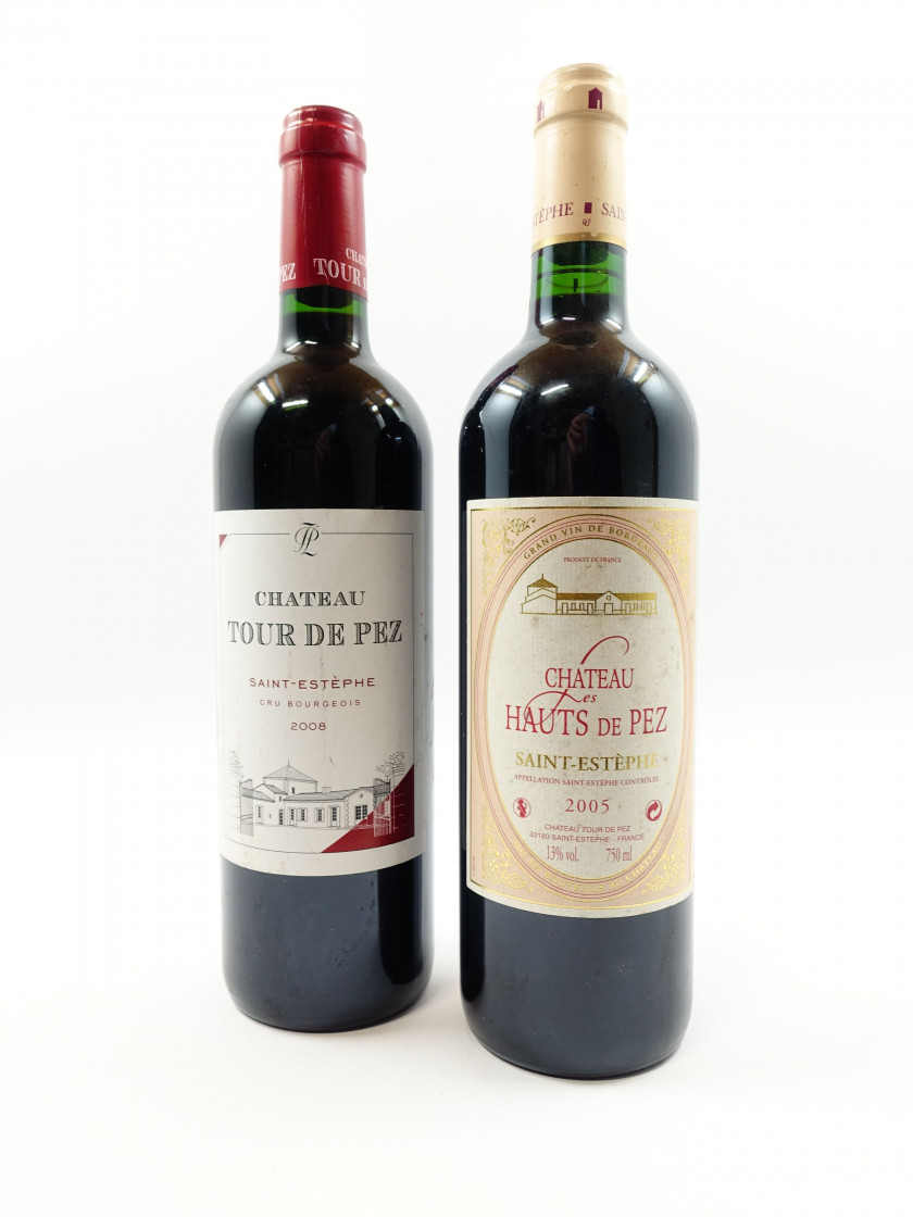12 bouteilles 6 bts : CHÂTEAU LES HAUTS DE PEZ 2005 St Estèphe (étiquettes sales tachées)