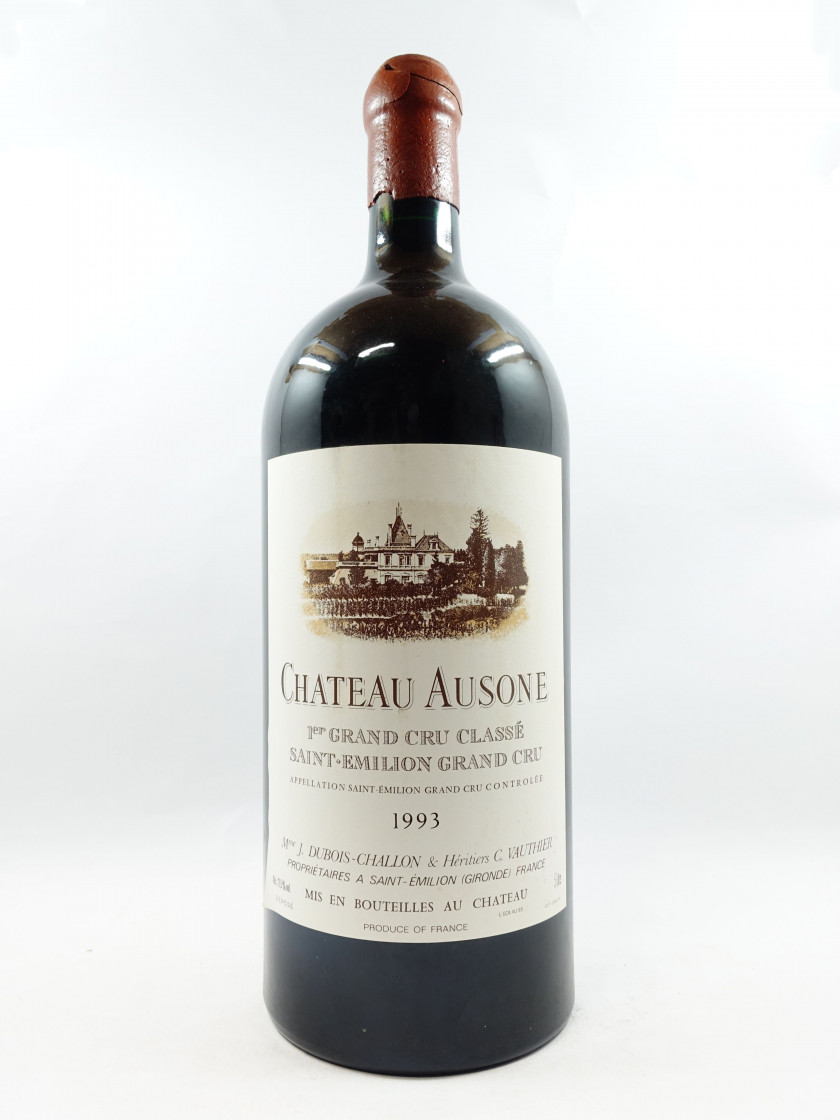 1 Jéroboam CHÂTEAU AUSONE 1993 1er GCC (A) Saint Emilion (5L, étiquette fanée, léger décollée. Capsule cire cassée, quasi détruite s...