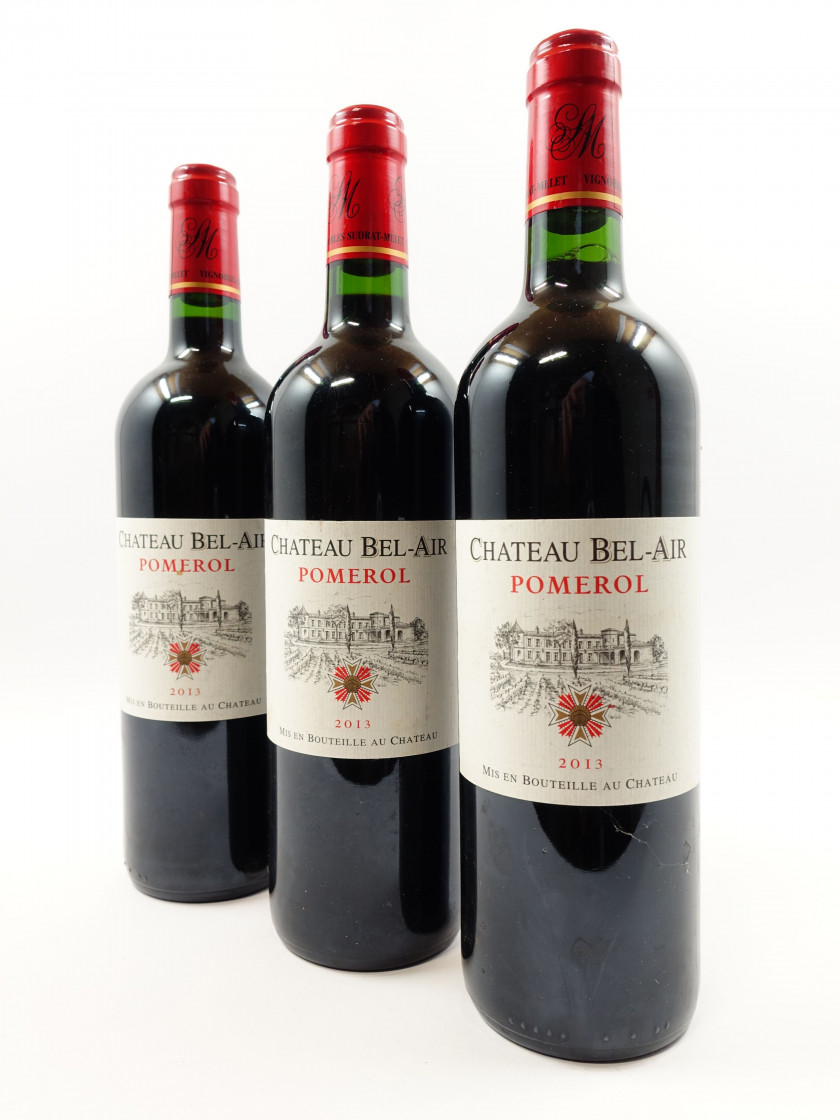 6 bouteilles CHÂTEAU BEL AIR 2013 Pomerol (étiquettes fanées)