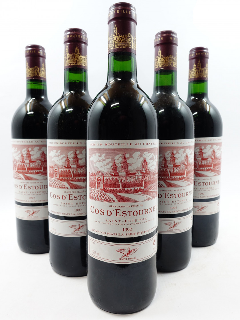 5 bouteilles CHÂTEAU COS D'ESTOURNEL 1992 2è GC Saint Estèphe (étiquettes fanées