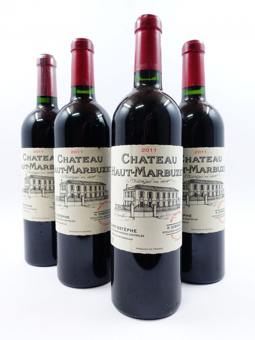 10 bouteilles CHÂTEAU HAUT MARBUZET 2011 Saint Estèphe (étiquettes léger tachées)