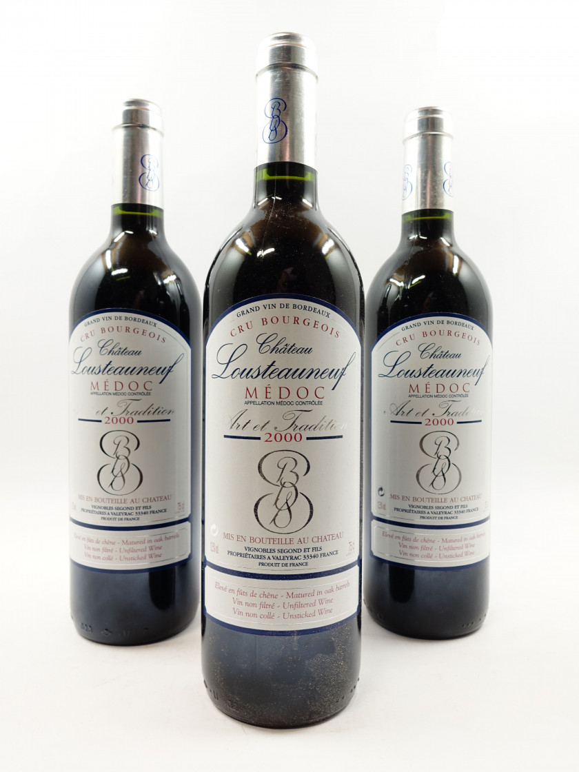 12 bouteilles CHÂTEAU LOUSTEAUNEUF 2000 Médoc Caisses bois d'origine (2 x 6 bout