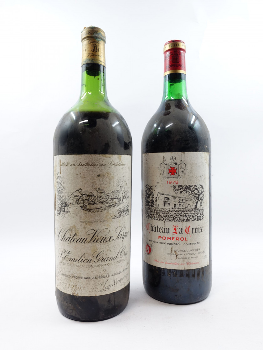 4 magnums 3 mags : CHÂTEAU LA CROIX 1978 Pomerol (base goulot, étiquettes sales et tachées)
