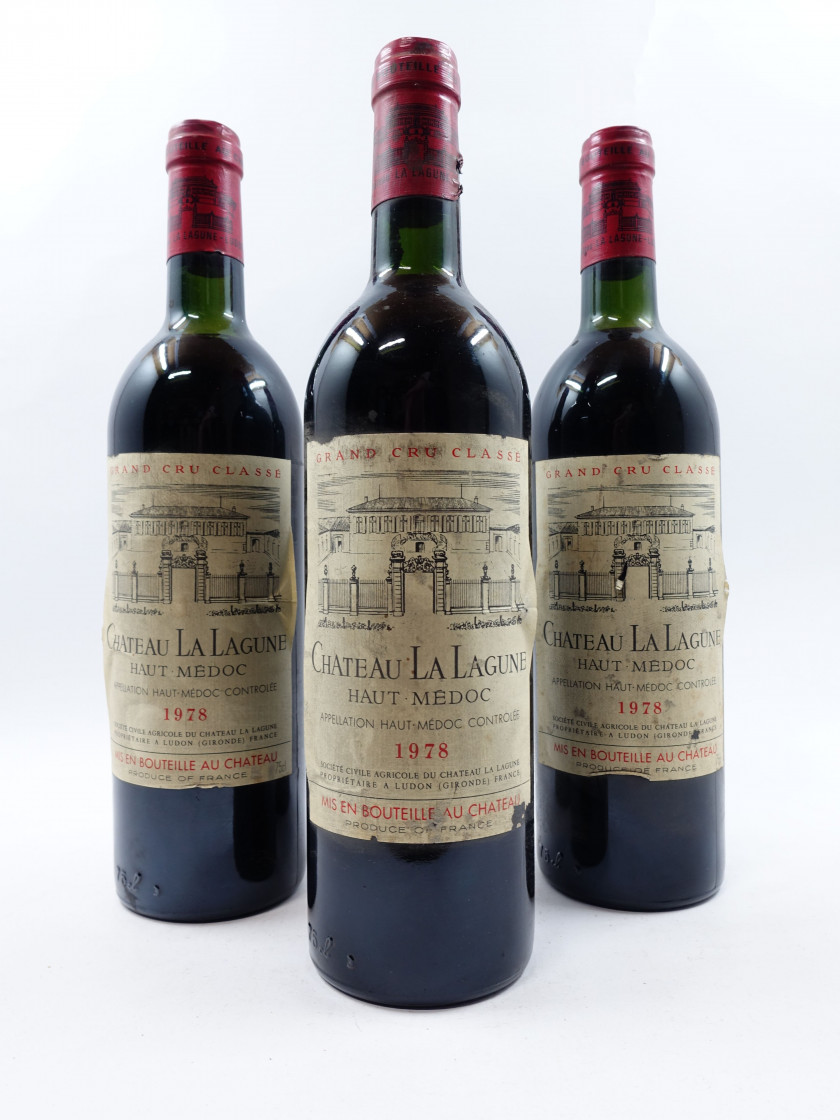 7 bouteilles CHÂTEAU LA LAGUNE 1978 3è GC Haut Médoc (1 base goulot, 2 légèrement bas, 4 haute épaule