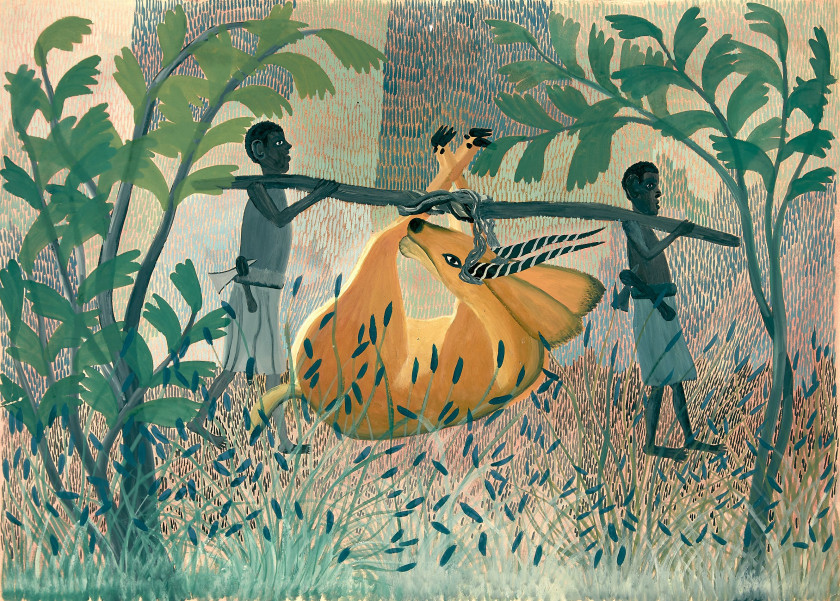 Pilipili MULONGOY 1914-2007 - Congo Retour de chasse Gouache sur papier