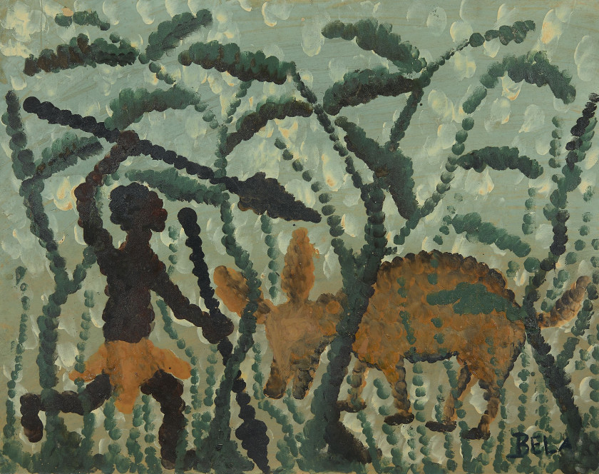 BELA c.1920-1968 - Congo Sans titre Huile sur papier contrecollé sur panneau