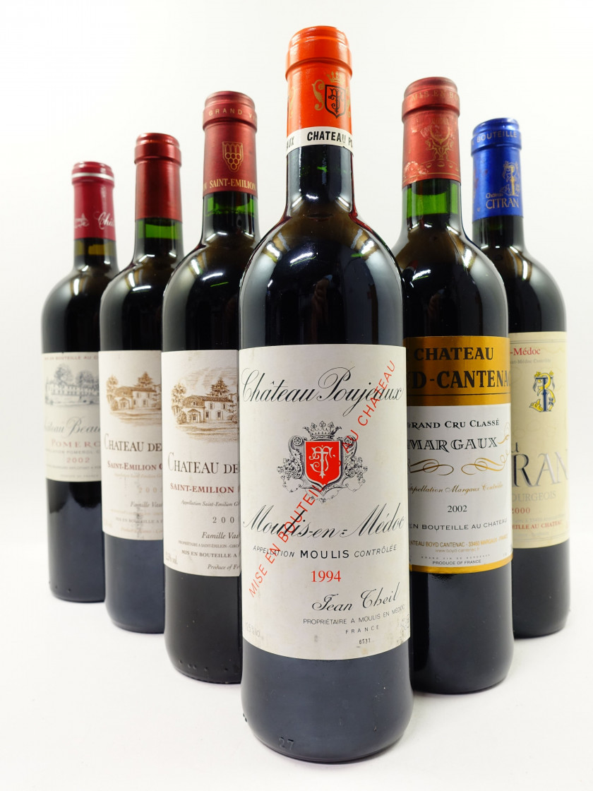 6 bouteilles 1 bt : CHÂTEAU DE FONBEL 2000 GC Saint Emilion (étiquette fanée)