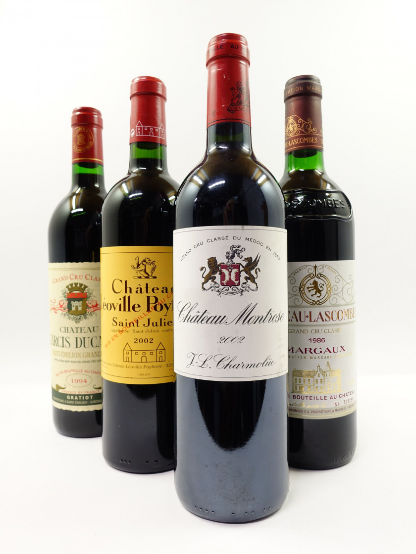 4 bouteilles 1 bt : CHÂTEAU LEOVILLE POYFERRE 2002 2è GC Saint Julien (étiquette fanée)